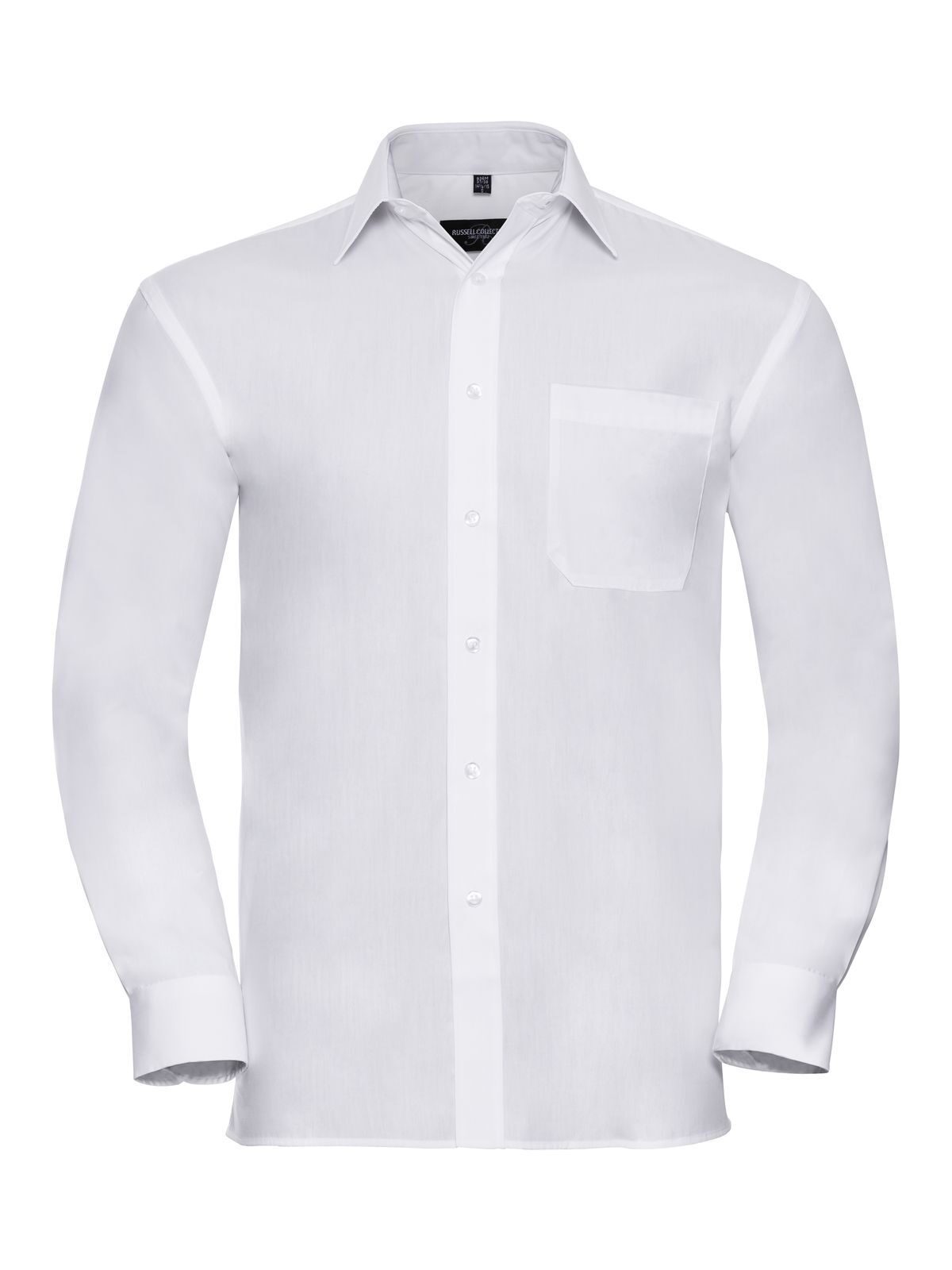 Camisa clásica de manga larga de popelina de algodón puro para hombre - 30 - Blanco