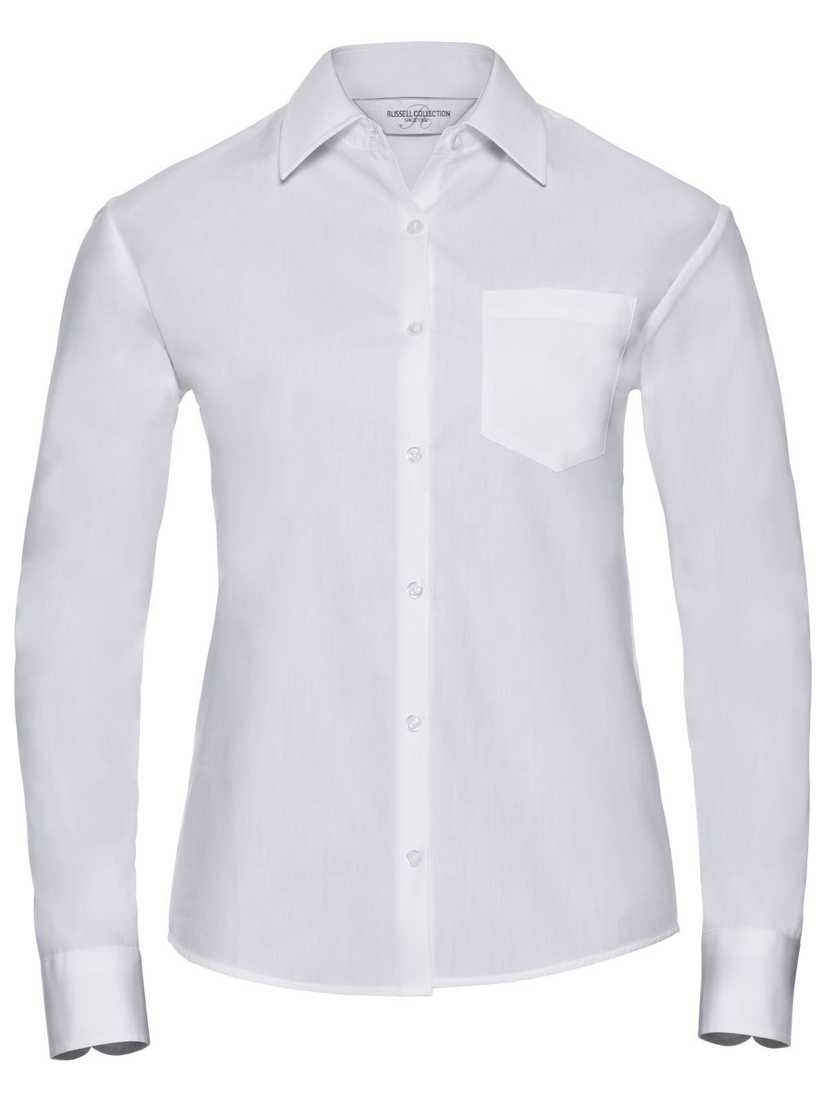 Camisa clásica de manga larga de popelina de algodón puro para mujer - 30 - Blanco