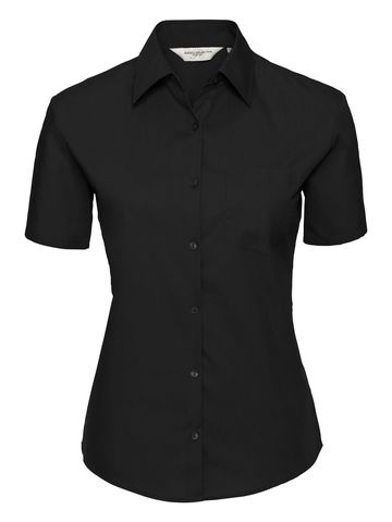 Camisa de popelina de algodón puro con mangas cortas. - 36 - Negro