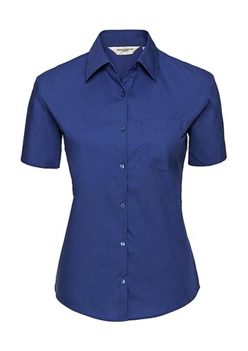 Camisa de popelina de algodón puro con mangas cortas. - ZT - Azul Azteca
