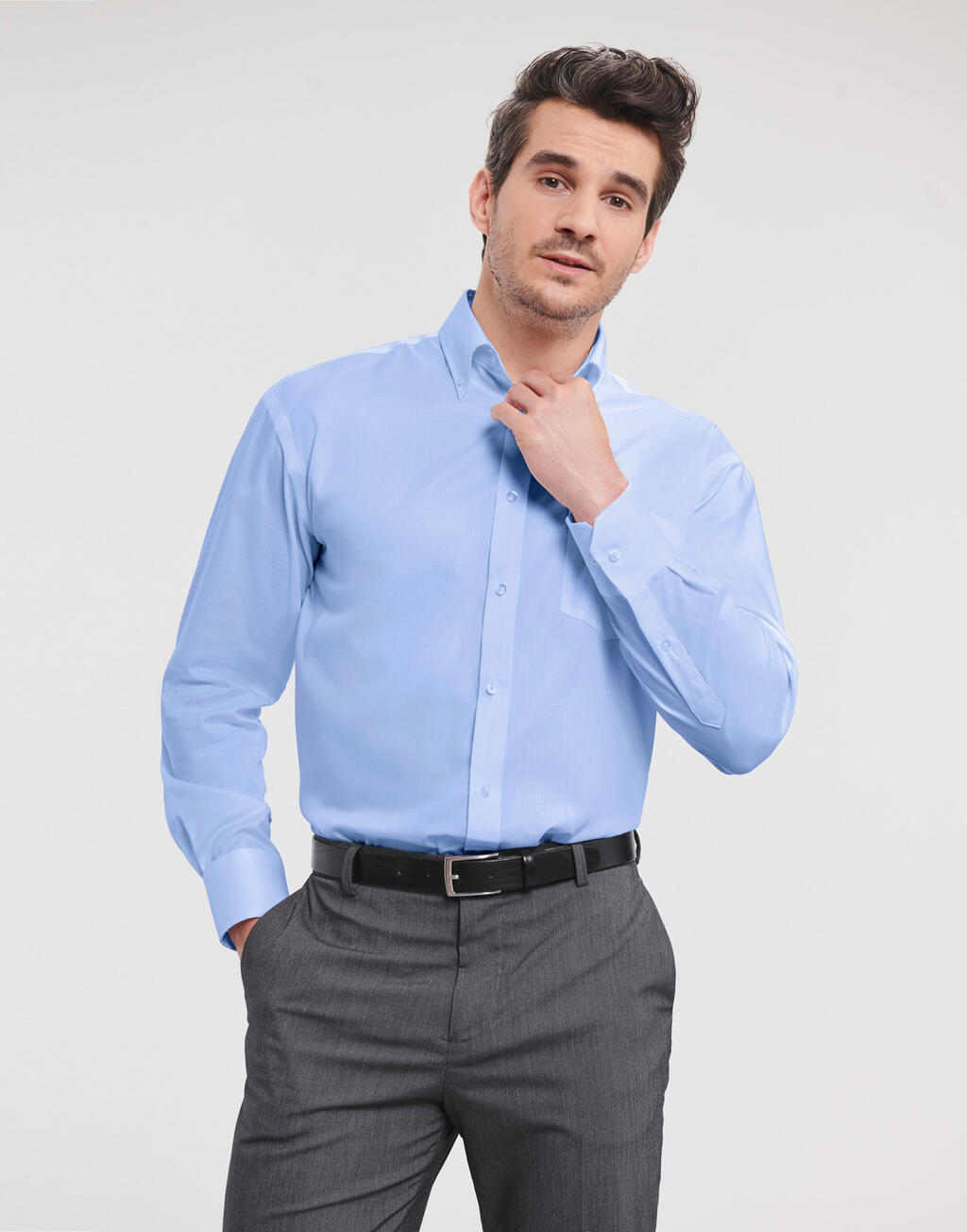 Camisa clásica de manga larga para hombre, sin necesidad de planchado.