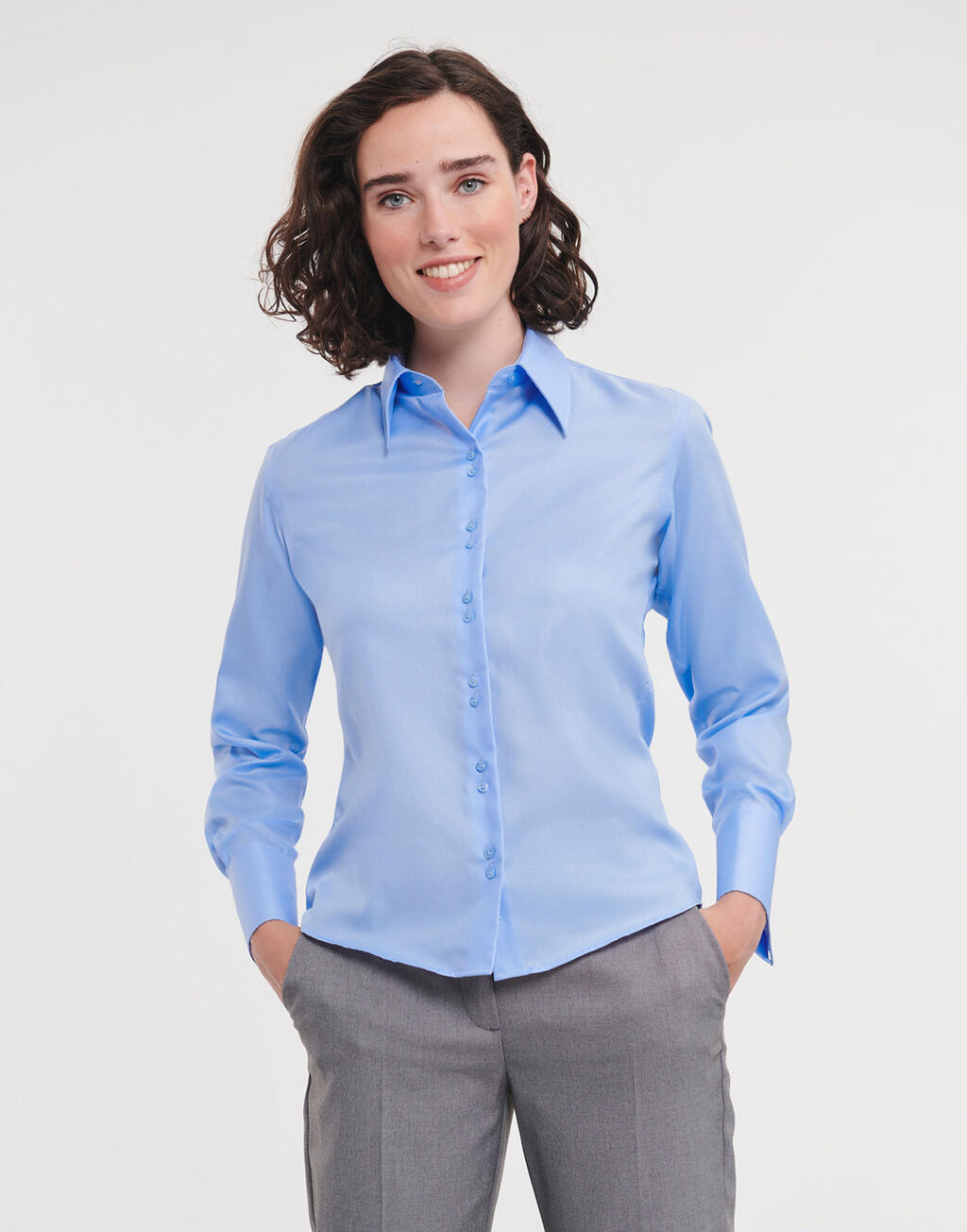 Camisa de manga larga para mujer, corte entallado, sin necesidad de planchado. - BZ - Cielo brillante