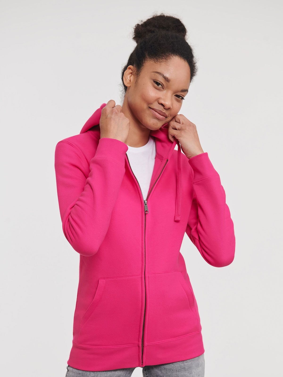 Chaqueta con capucha y cremallera auténtica para mujer