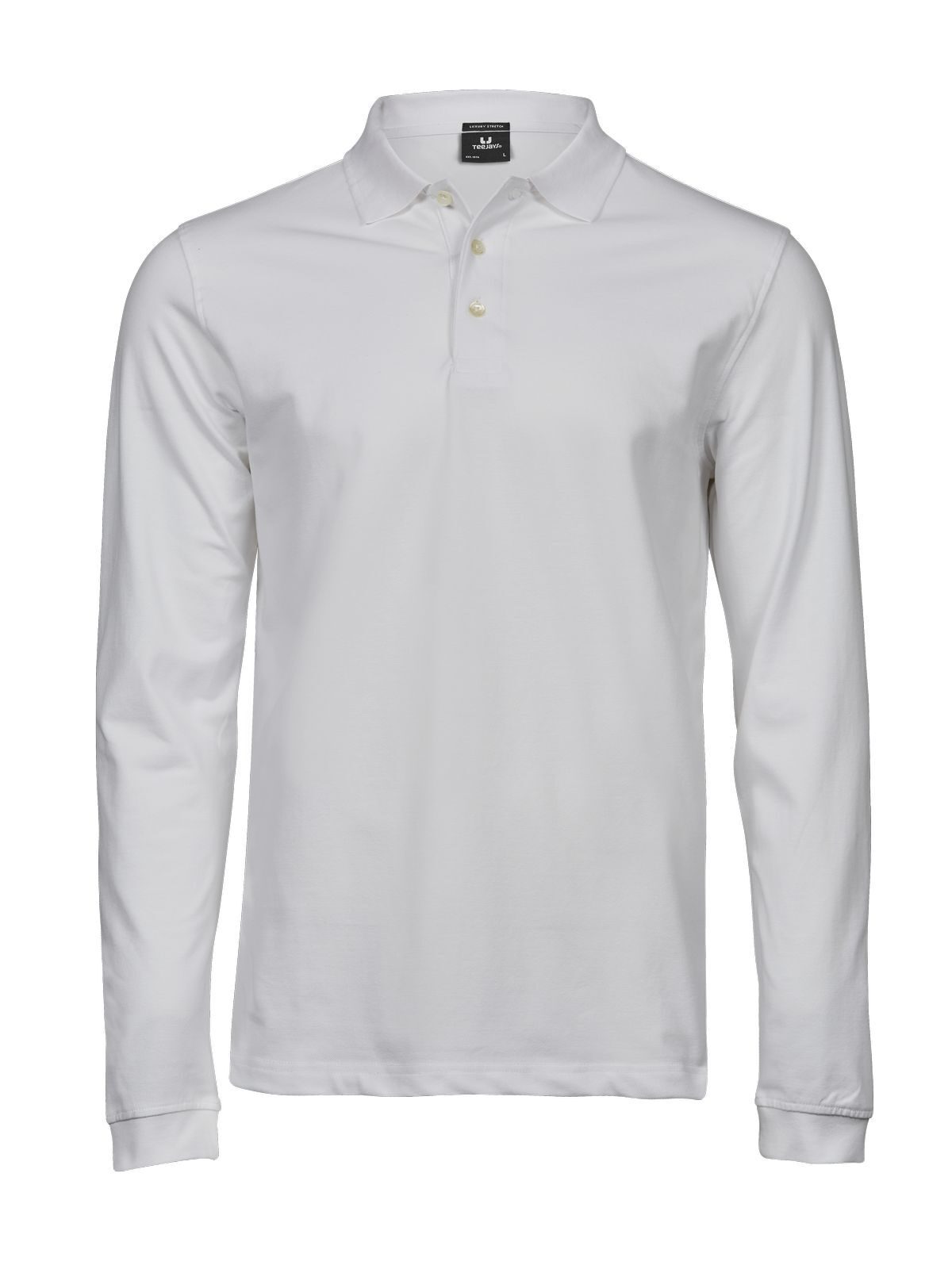 Polo de manga larga elástico de lujo para hombre - 001 - Blanco