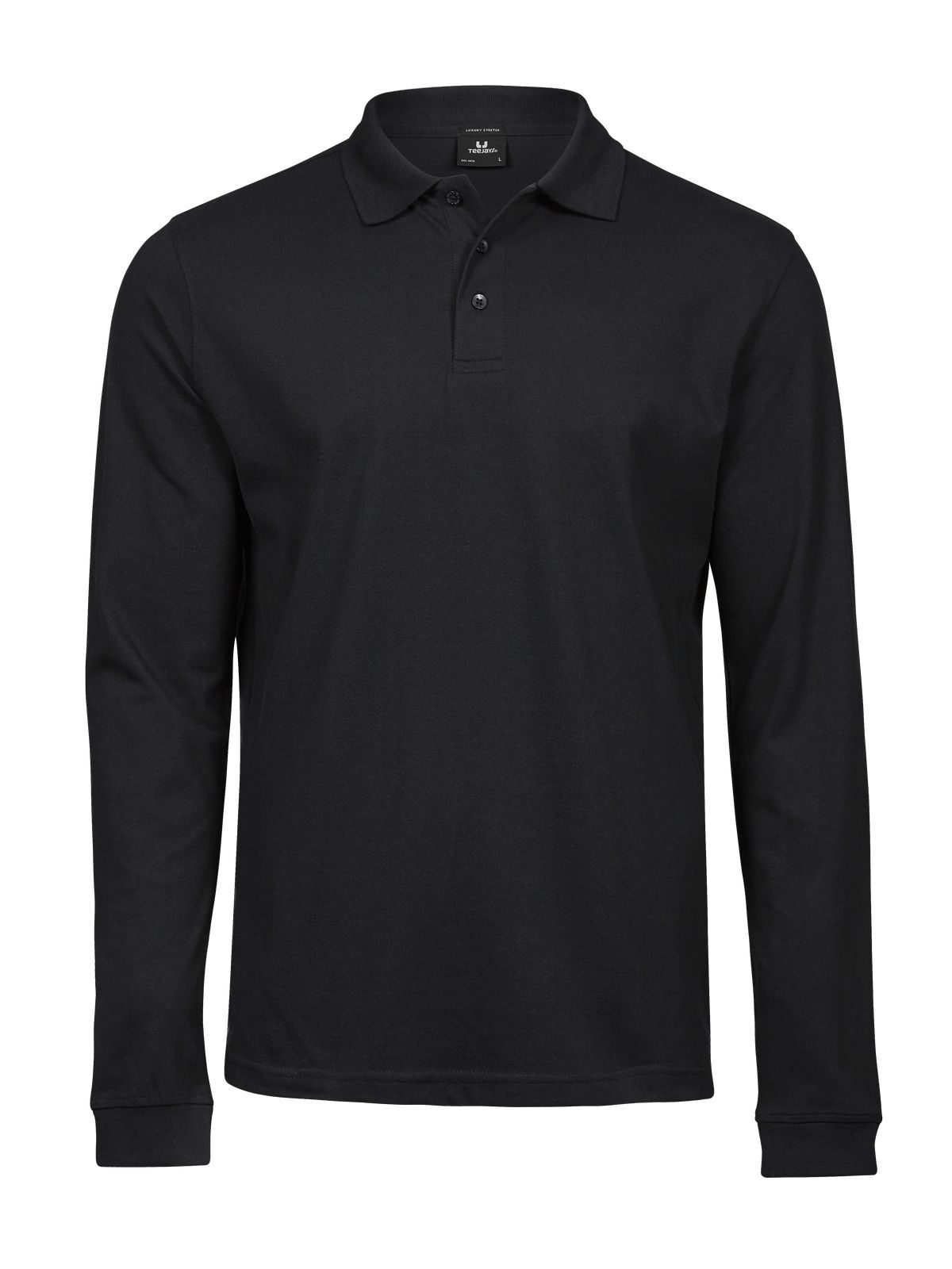 Polo de manga larga elástico de lujo para hombre - 002 - Negro