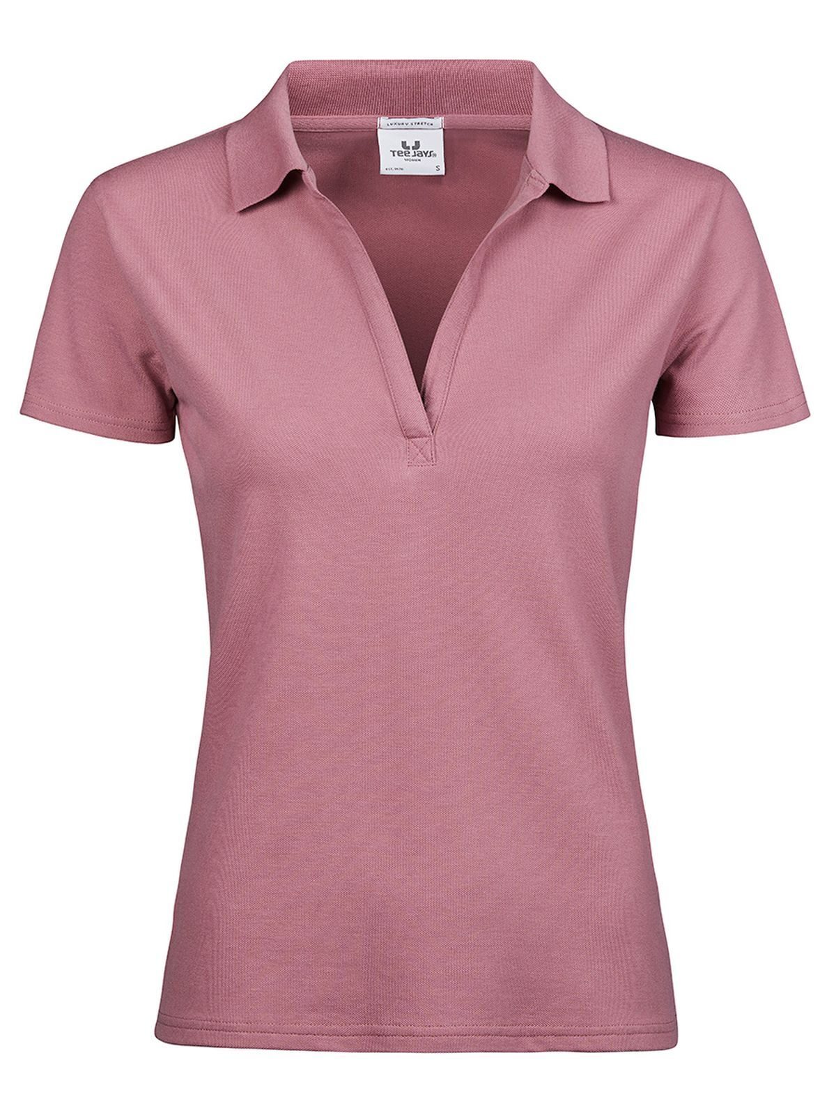 Polo elástico de lujo con cuello en V para mujer - Rosa