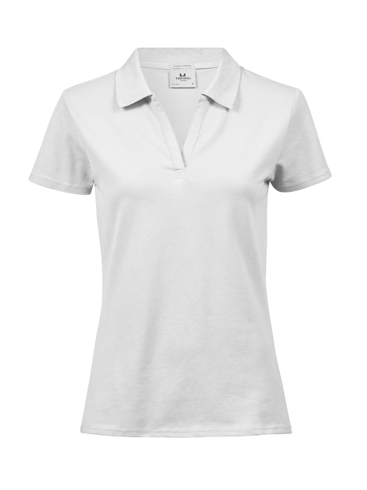 Polo elástico de lujo con cuello en V para mujer - 001 - Blanco