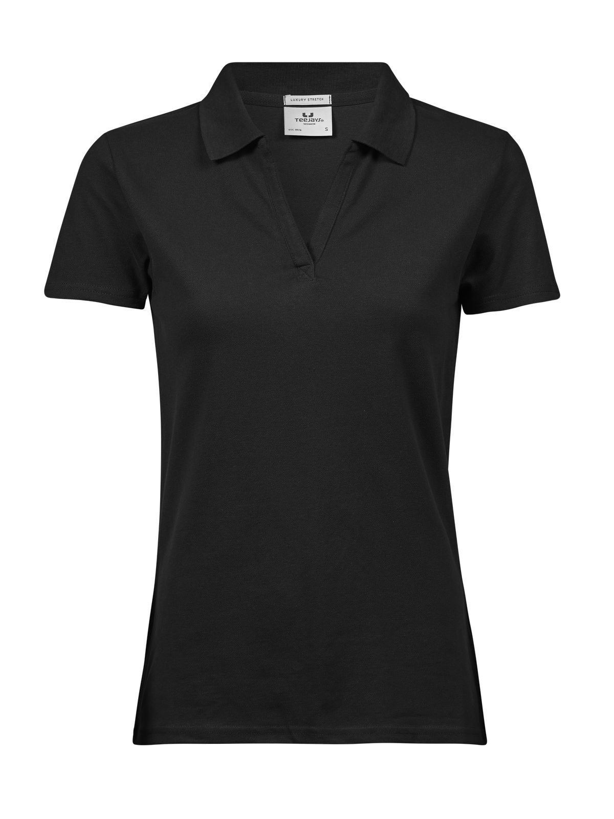 Polo elástico de lujo con cuello en V para mujer - 002 - Negro