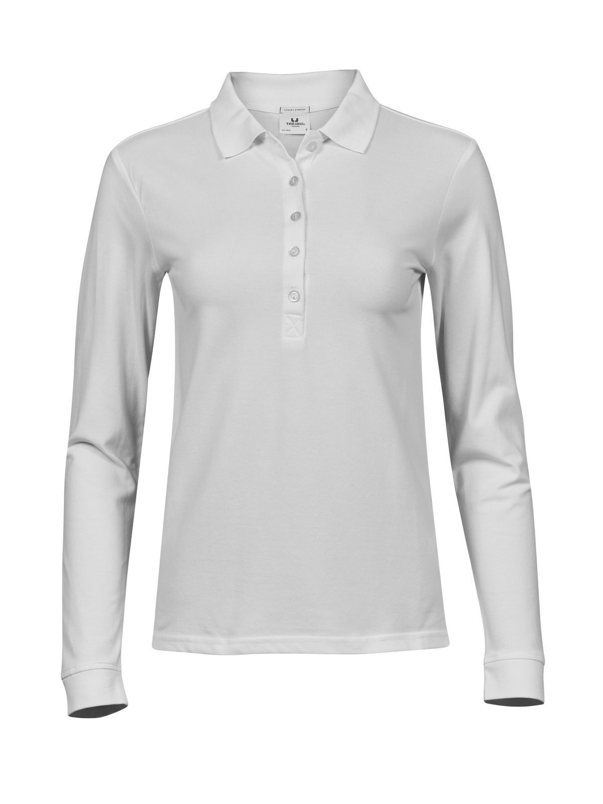 Polo de manga larga elástico de lujo para mujer - 001 - blanco