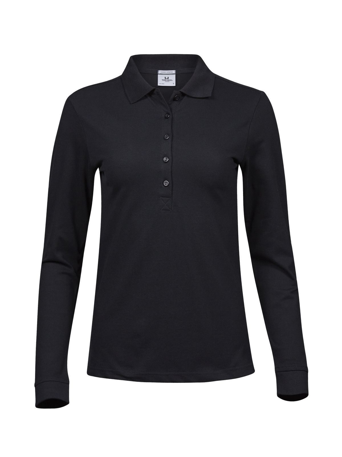 Polo de manga larga elástico de lujo para mujer - BLK - Negro