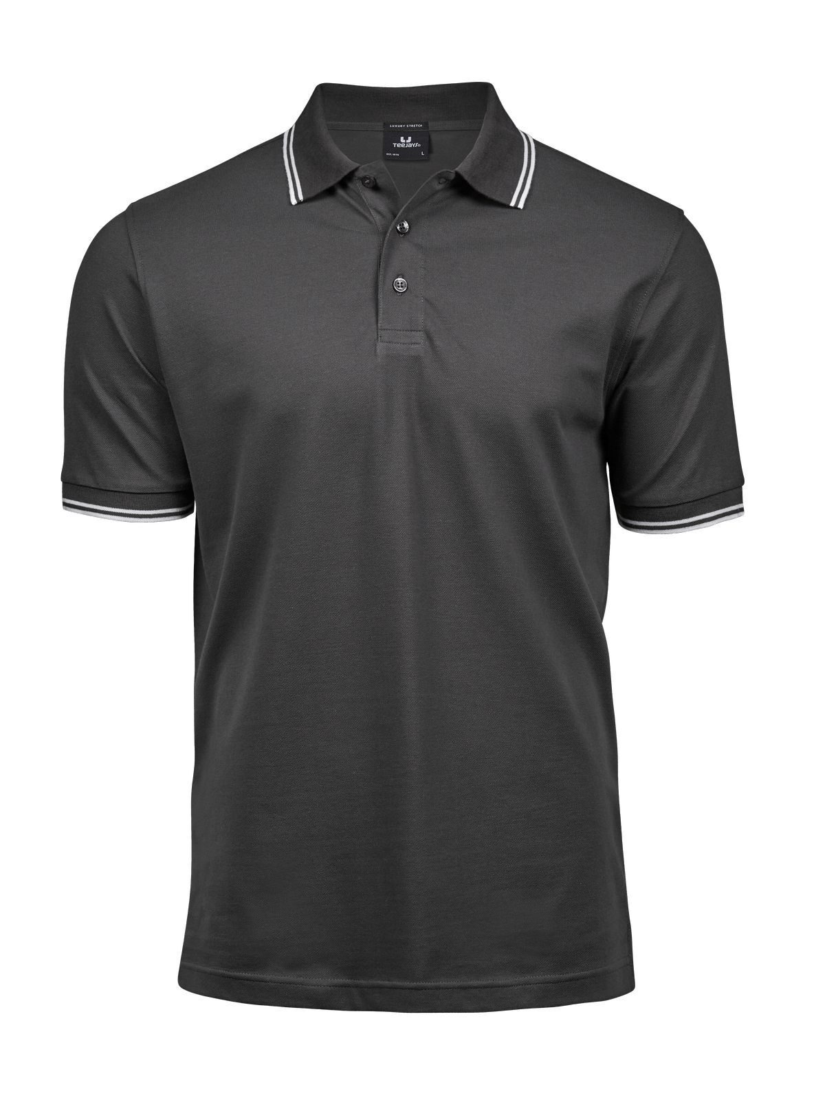 Polo elástico de lujo a rayas para hombre - 319 - Gris Oscuro-Blanco