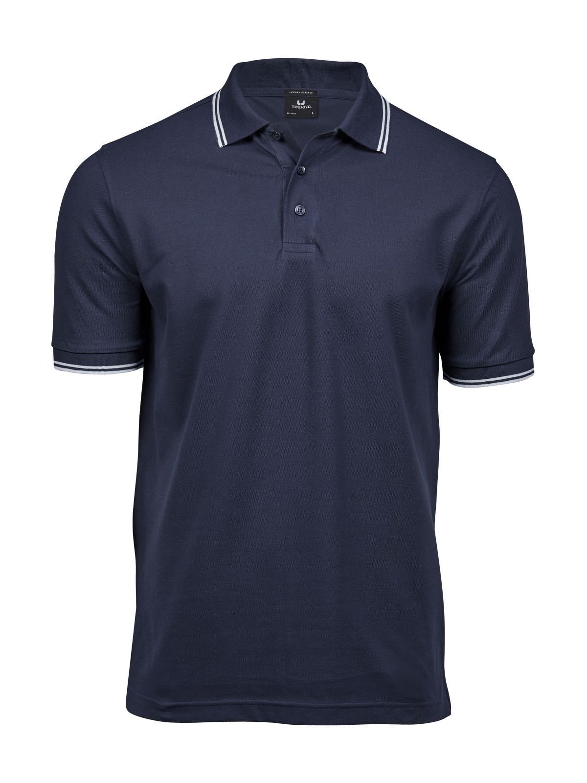 Polo elástico de lujo a rayas para hombre - 323 - Azul Marino-Blanco