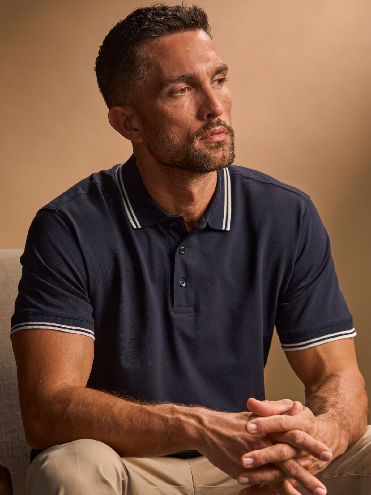 Polo elástico de lujo a rayas para hombre