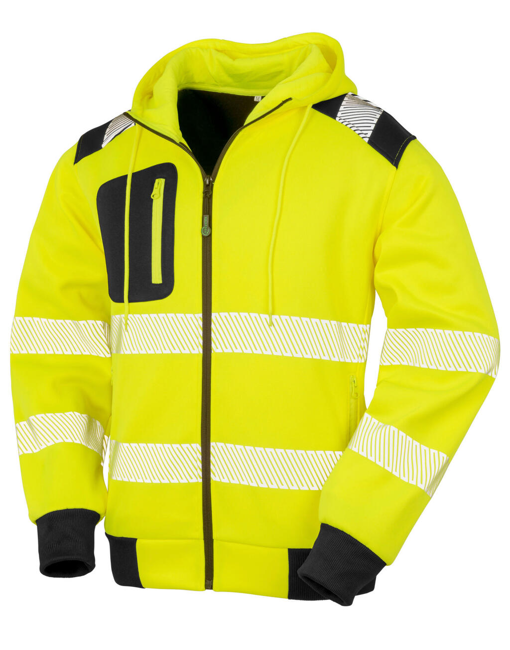 Sudadera con capucha de seguridad con cremallera, fabricada con materiales reciclados. - Fluorescent Yellow/Black