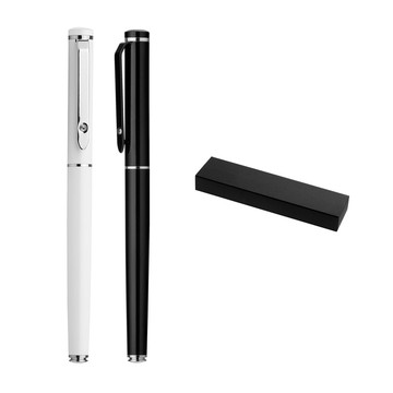 Bolígrafo CALIOPE ROLLER. Bolígrafo metálico con detalles brillantes en la punta.