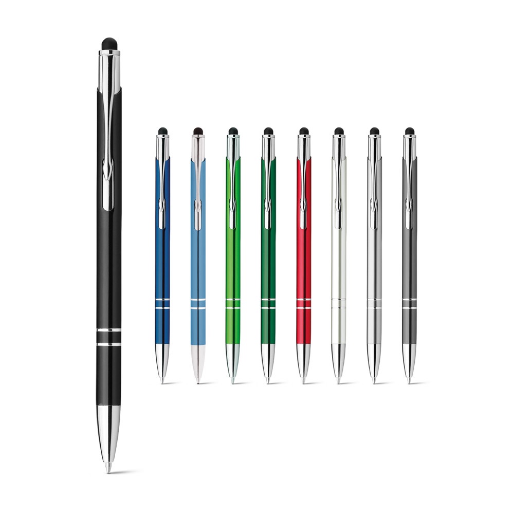 GALBA. Bolígrafo de aluminio con punta táctil y clip.