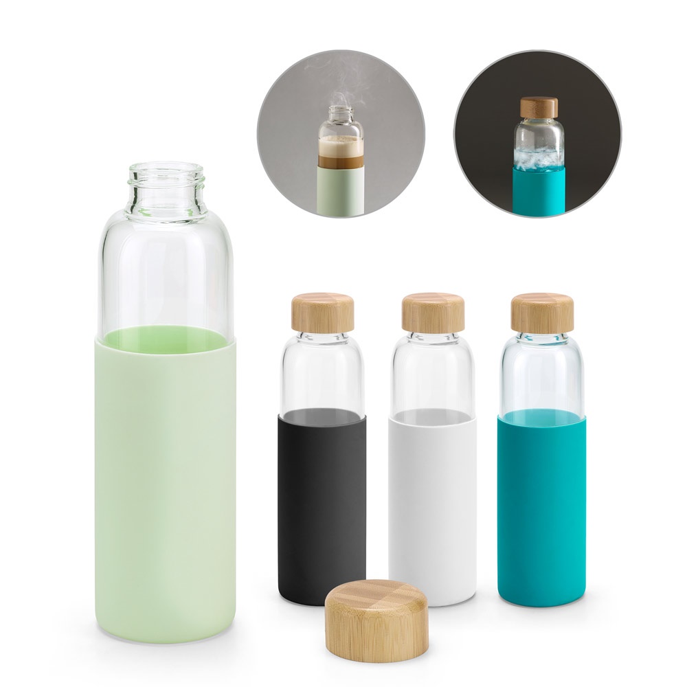 DAKAR. Botella de agua de vidrio de borosilicato y bambú, 600 ml.