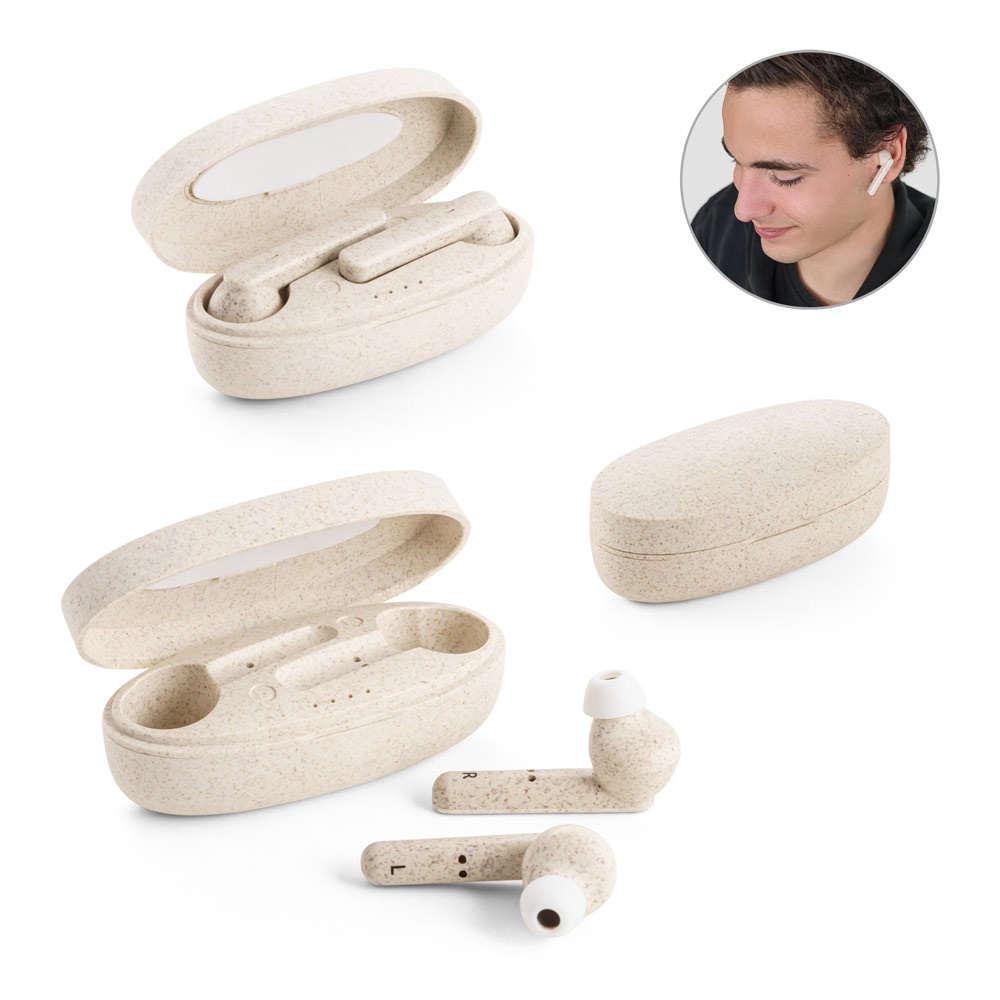 FOURIER. Auriculares inalámbricos con una autonomía de 3 horas, fabricados con paja de trigo y fibra de PP.