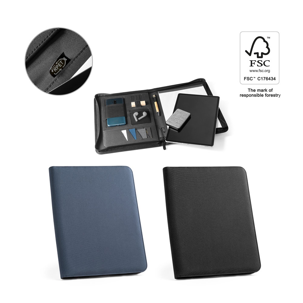 CARPETA EMERGE. Carpeta tamaño A4 de poliéster reciclado (100% rPET) 300D con cierre de cremallera.