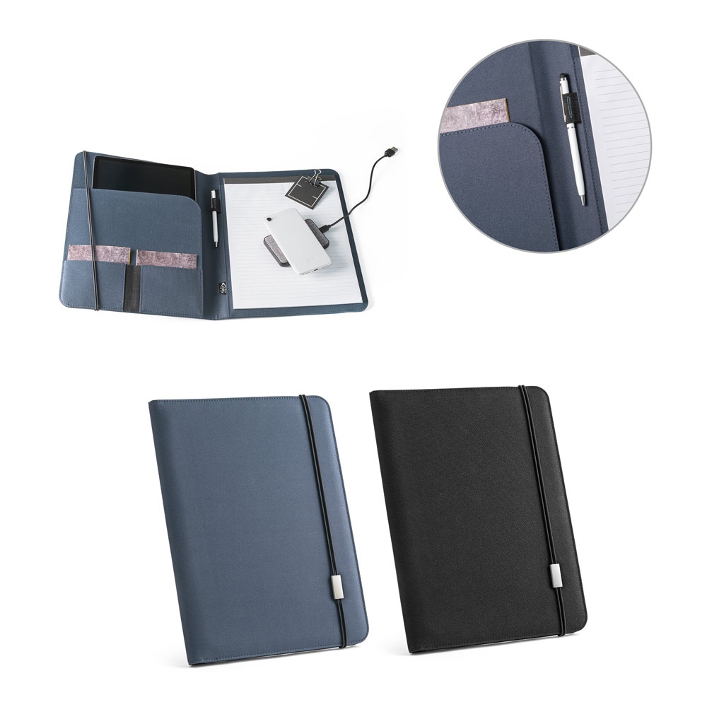 CARPETA EMERGE II. Carpeta tamaño A4 de poliéster reciclado (100 % rPET) 300D con cierre elástico.