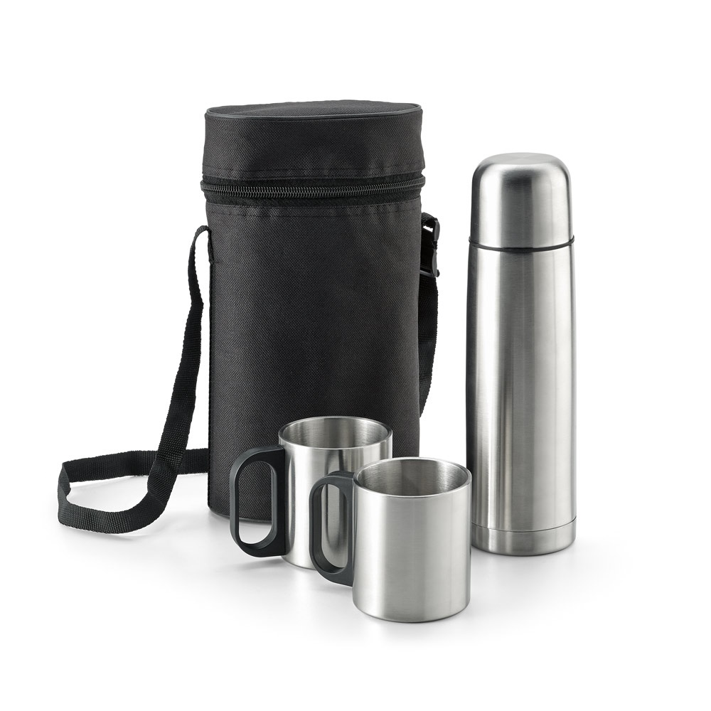DURANT. Juego con termo y tazas de acero inoxidable.