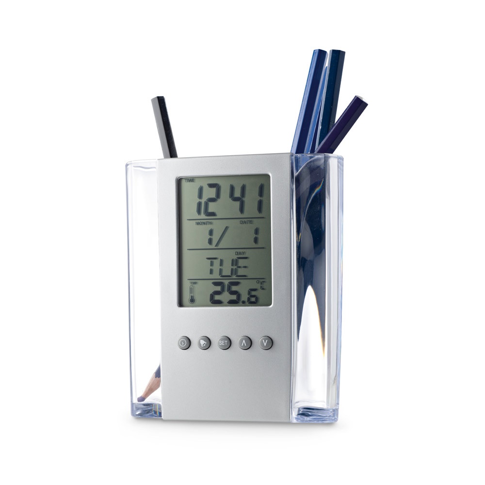 EDEM. Reloj de mesa digital multifuncional con portalápices.