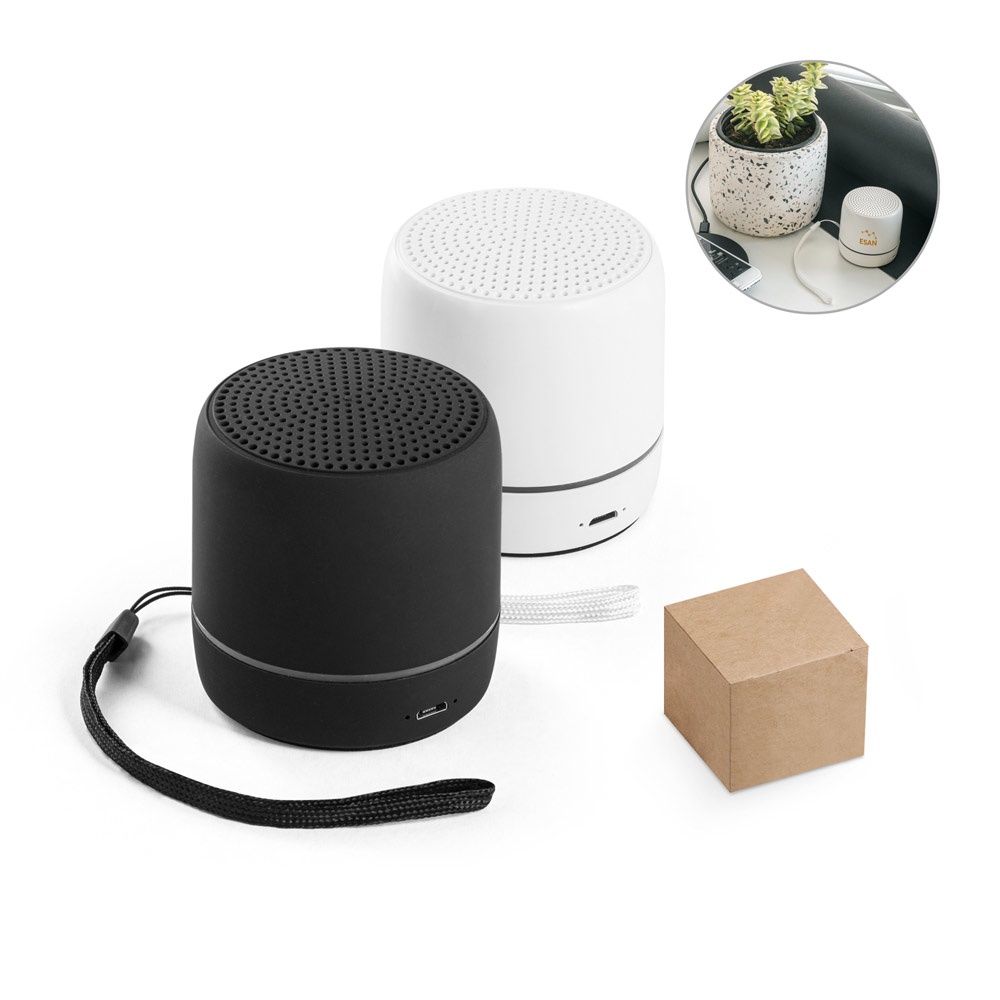 TURING. Altavoz portátil de 3W con 4 horas de autonomía, fabricado con ABS reciclado (100% rABS).