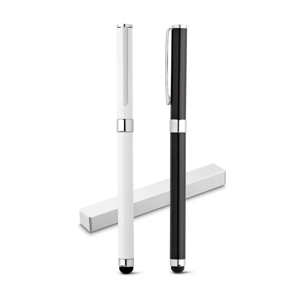 TÁCTIL. Bolígrafo roller de acero inoxidable brillante con punta táctil.
