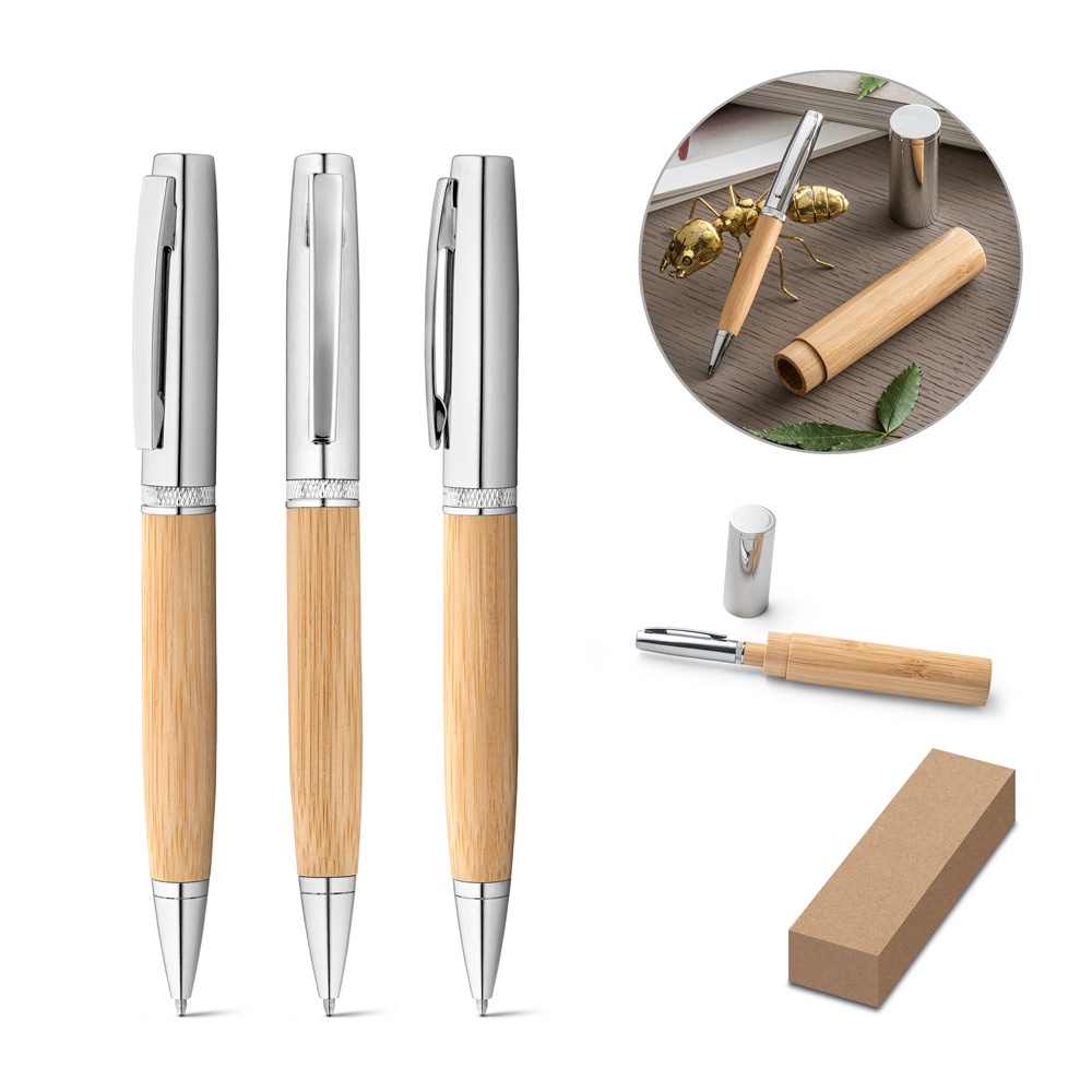 FUJI. Bolígrafo de metal y bambú con estuche.