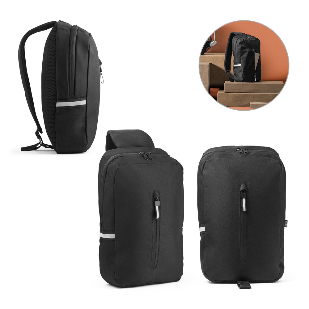 DELFOS. Mochila de un solo hombro confeccionada en poliéster reciclado 300D y poliéster reciclado 600D, con forro de poliéster reciclado 210D.