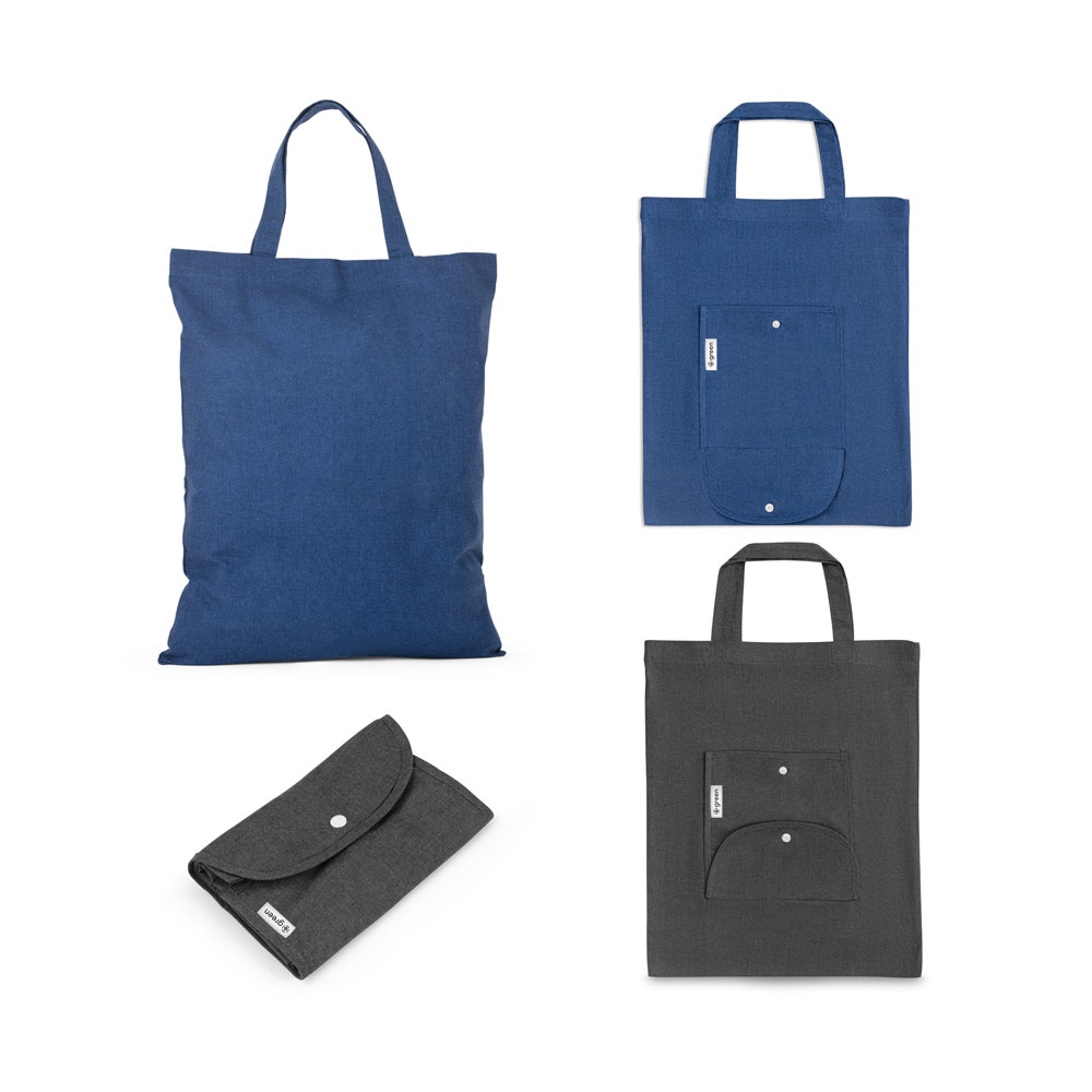 Siena. Bolso plegable fabricado en algodón (50%), algodón reciclado (30%) y poliéster (20% rPET) (140 g/m²).