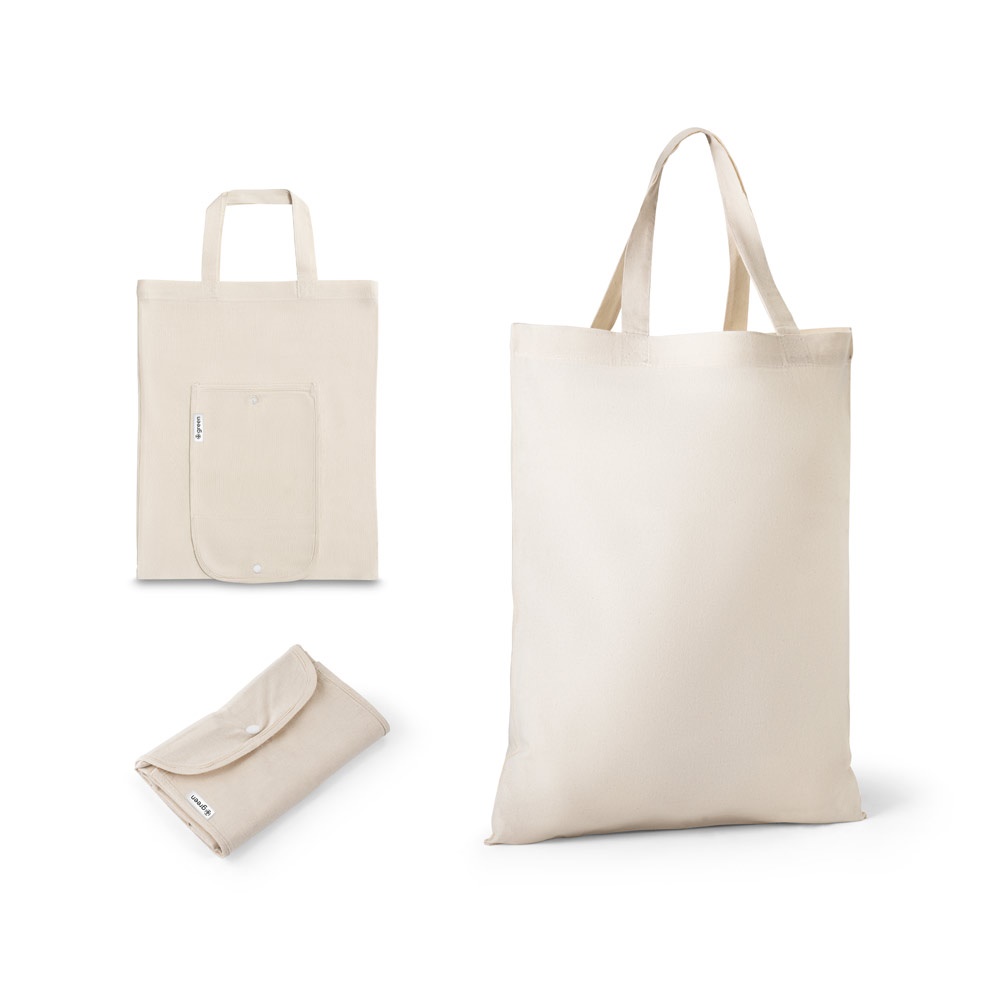 BEIRUT. Bolso plegable de tela confeccionado en algodón (50%), algodón reciclado (30%) y poliéster (20% rPET) (140 g/m²).