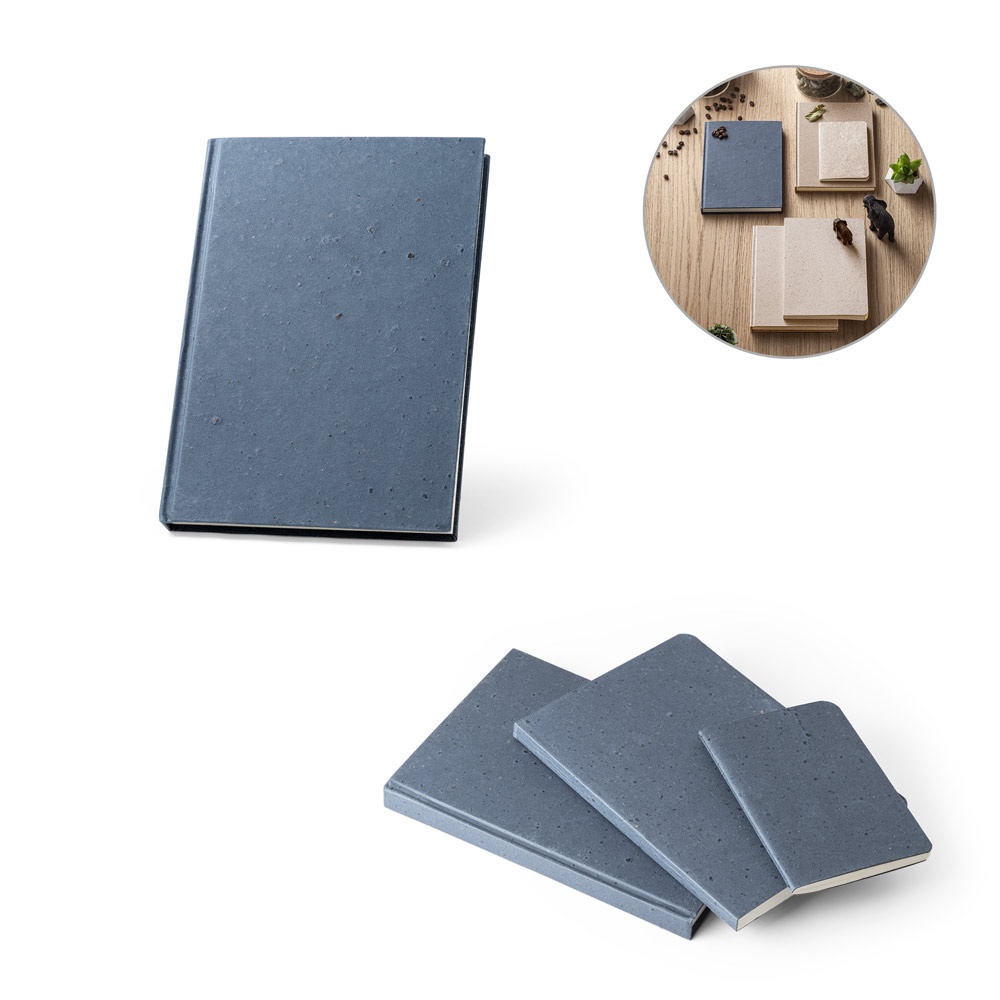 COFFEEPAD RÍGIDO. Cuaderno A5 con tapa semirrígida fabricado con residuos de cáscara de café (65%).