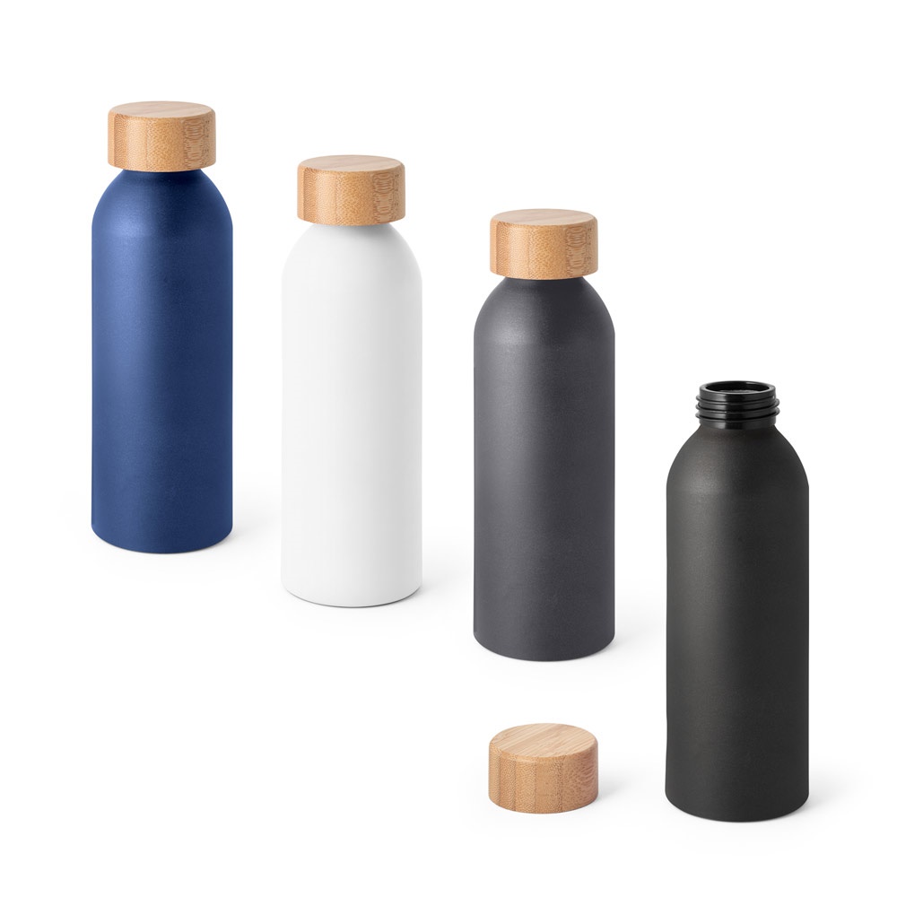QUETA. Botella de aluminio de 550 ml con tapa de bambú.