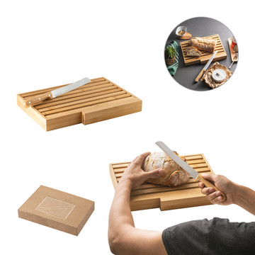 PASSARD. Tabla de cortar pan de bambú con cuchillo de acero inoxidable.