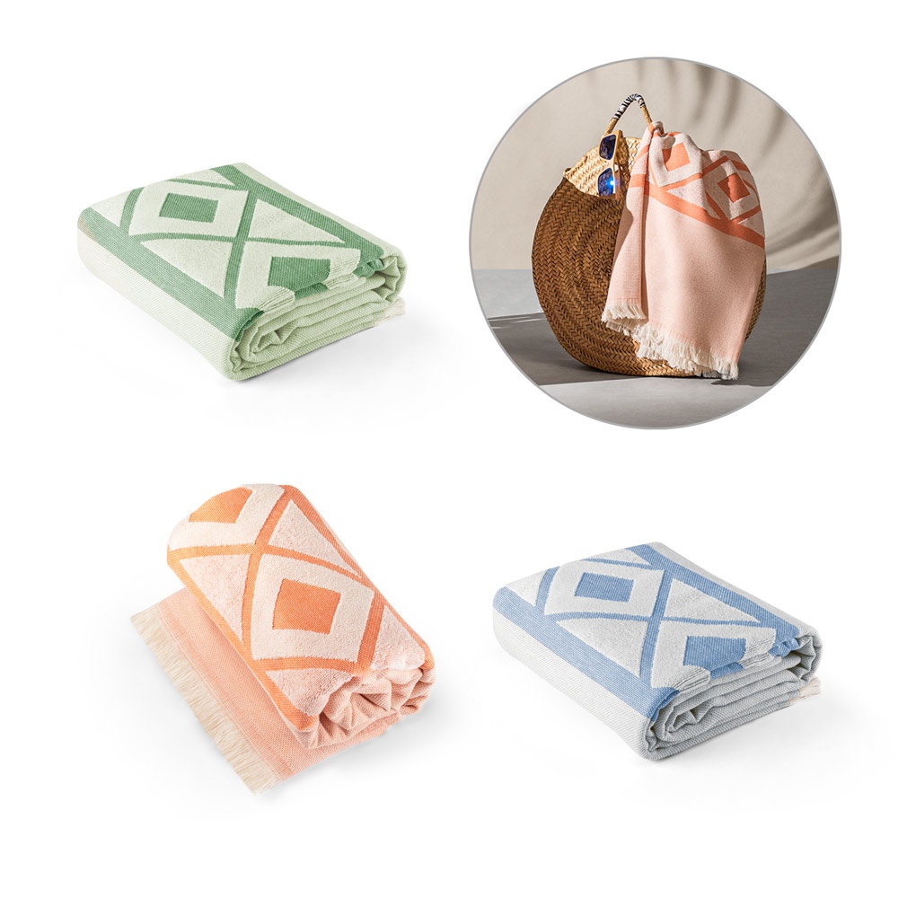 MALEK. Toalla de baño multifuncional (350 g/m²) fabricada con algodón ligero y resistente (85 %) y algodón reciclado (15 %).