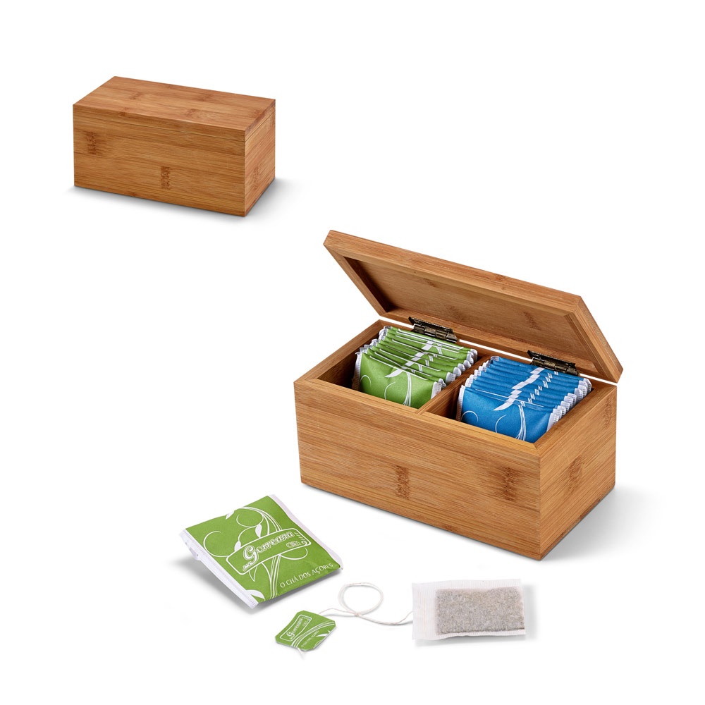 BURDOCK. Caja de té de bambú con dos compartimentos y cierre magnético.