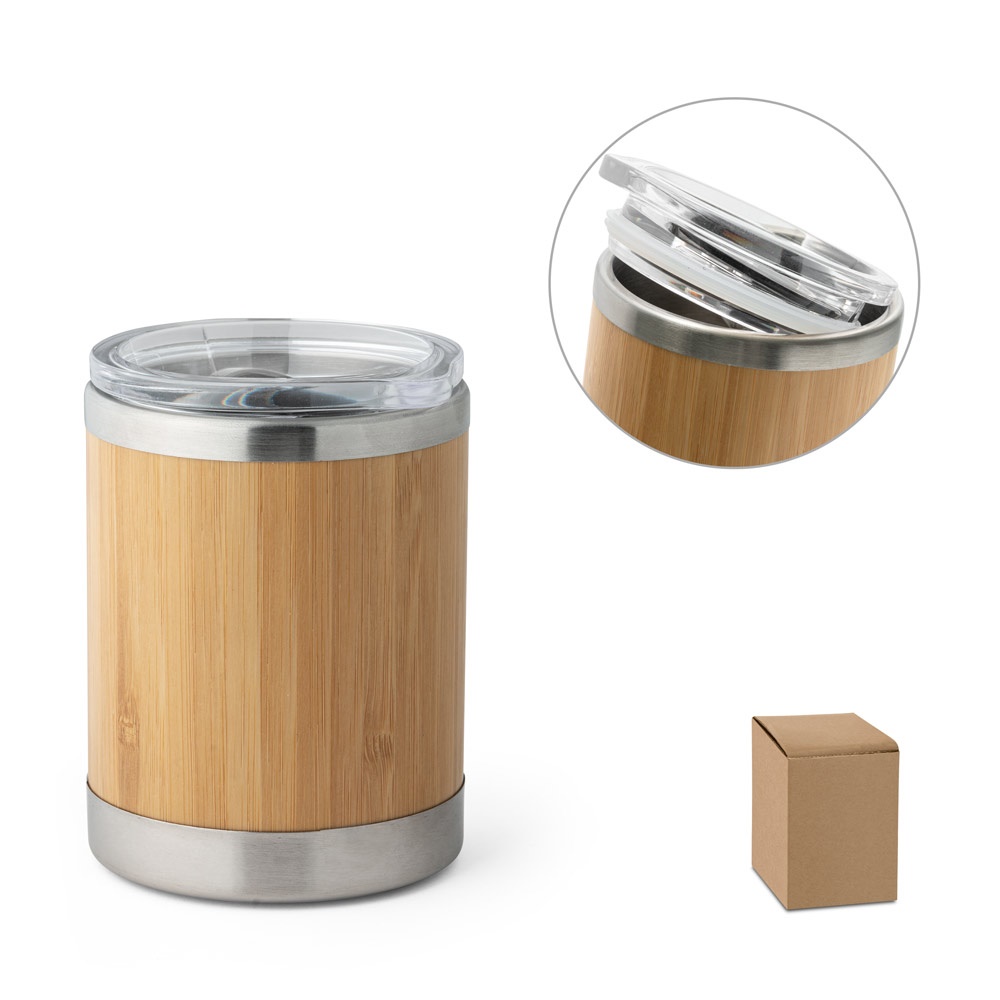 LYCKA. Vaso de acero inoxidable y bambú de 350 ml.
