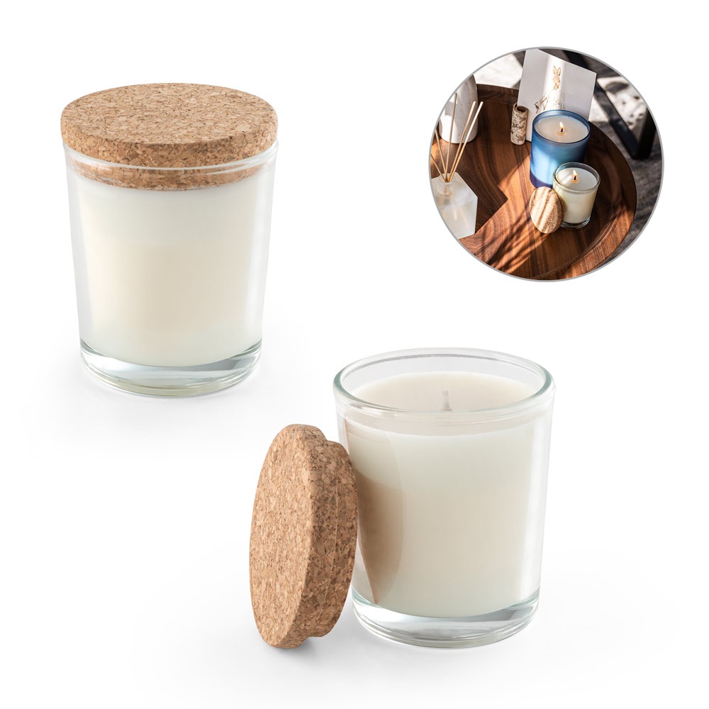 ZEN 80. Vela aromática en vaso de cristal con tapa de corcho, 80 g.