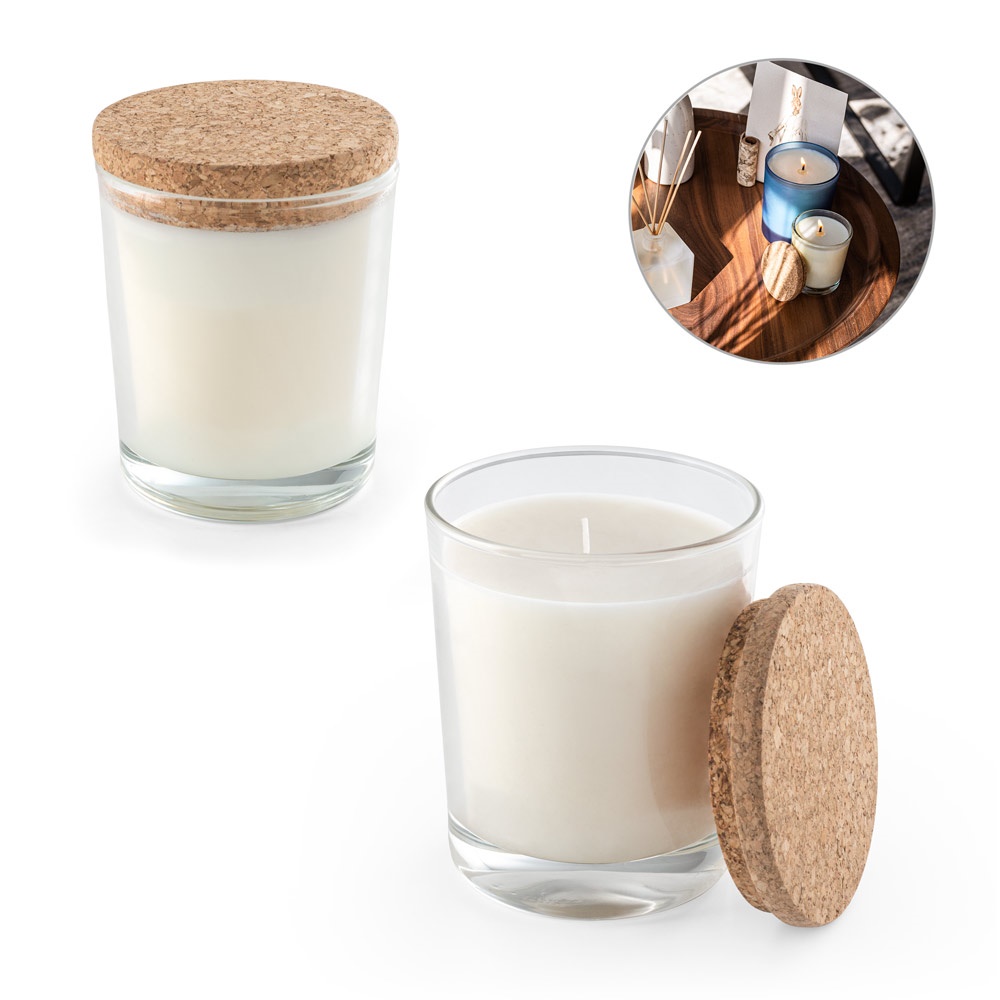 ZEN 180. Vela aromática en vaso de cristal con tapa de corcho, 180 g.