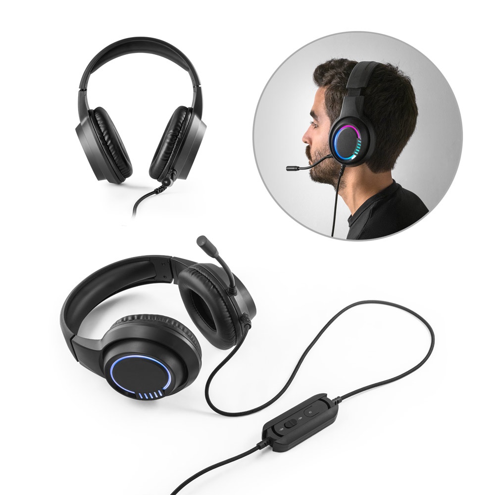 Auriculares Thorne RGB. Auriculares para juegos de ABS con cable de 2 m, micrófono y luces LED RGB.