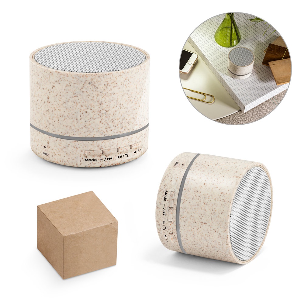 RE-LINEU. Altavoz portátil de 3 W con 4,5 horas de autonomía, fabricado con fibra de paja y ABS reciclado (100 % rABS).