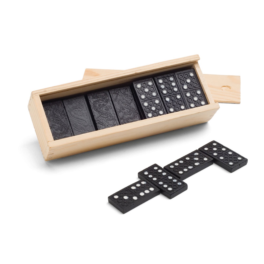 MIGUEL. Dominó en una caja de madera con tapa.