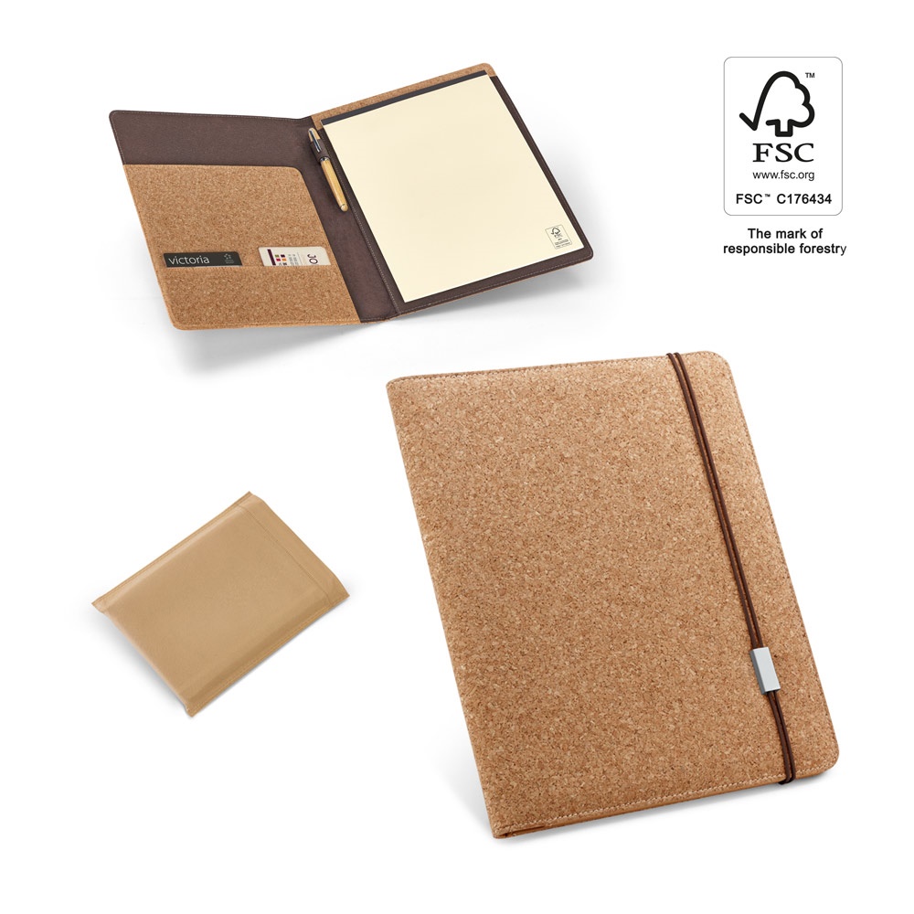 SERPA. Carpeta de corcho tamaño A4 con un bloque de páginas en blanco.