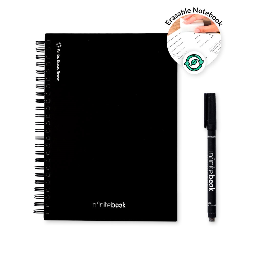 KIT DE INICIO INFINITEBOOK A5. El set incluye un "Infinitebook", un kit de limpieza, un rotulador y un portalápices.