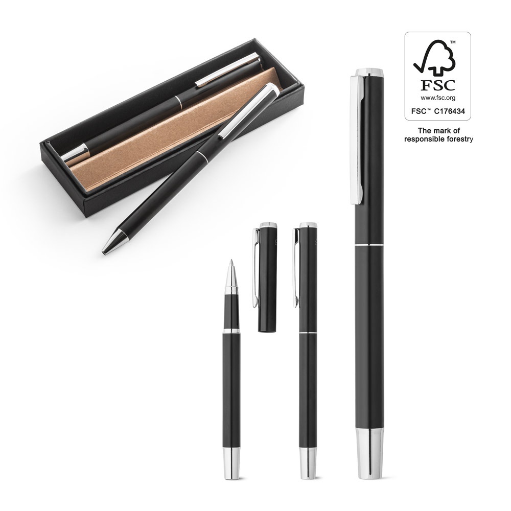 LEAH. Juego de bolígrafo rollerball y bolígrafo de tinta líquida fabricados en aluminio al 94% y aluminio al 94%, respectivamente, con clip.