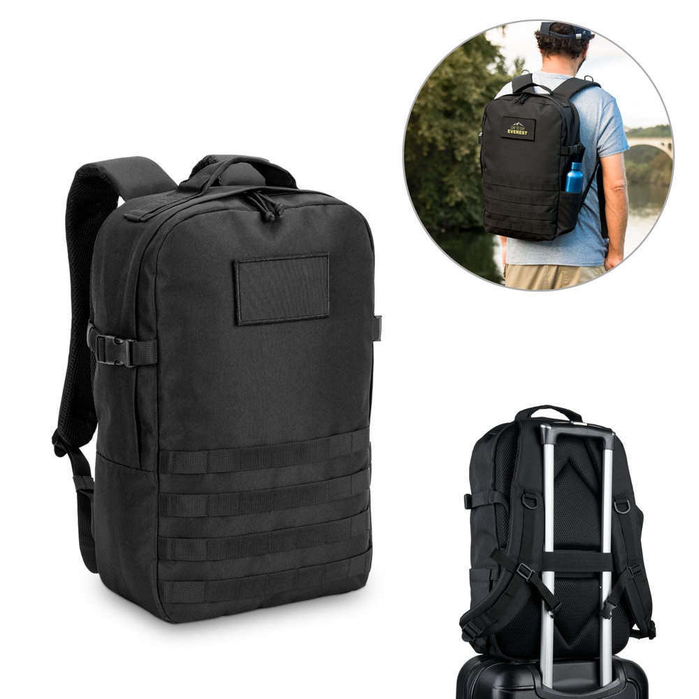 Mochila EDINBURGH BPACK. Mochila de estilo militar de 44 cm (17,3") fabricada con poliéster reciclado 600D de alta densidad y forrada con poliéster reciclado 210D.