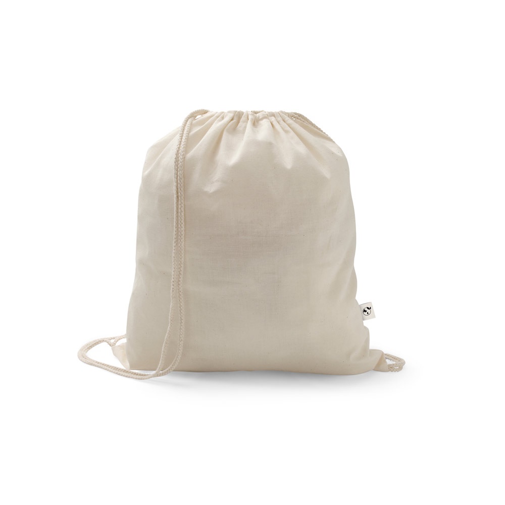 SALAMANCA. Mochila con cordón ajustable, fabricada con un 70 % de algodón reciclado y un 30 % de poliéster rPET (150 g/m²).