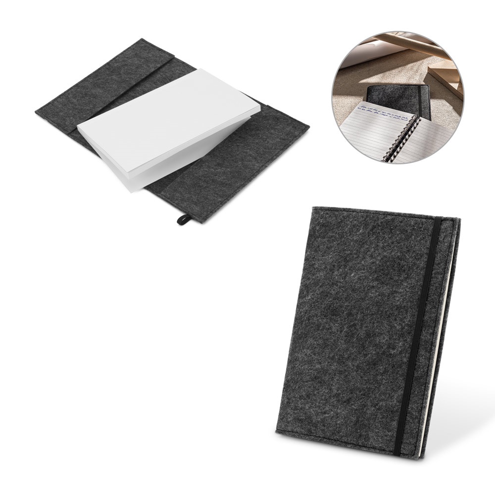 BALDWIN. Cuaderno tamaño A5 con cubierta de fieltro reciclado (100% rPET) y páginas rayadas hechas de papel 100% reciclado.