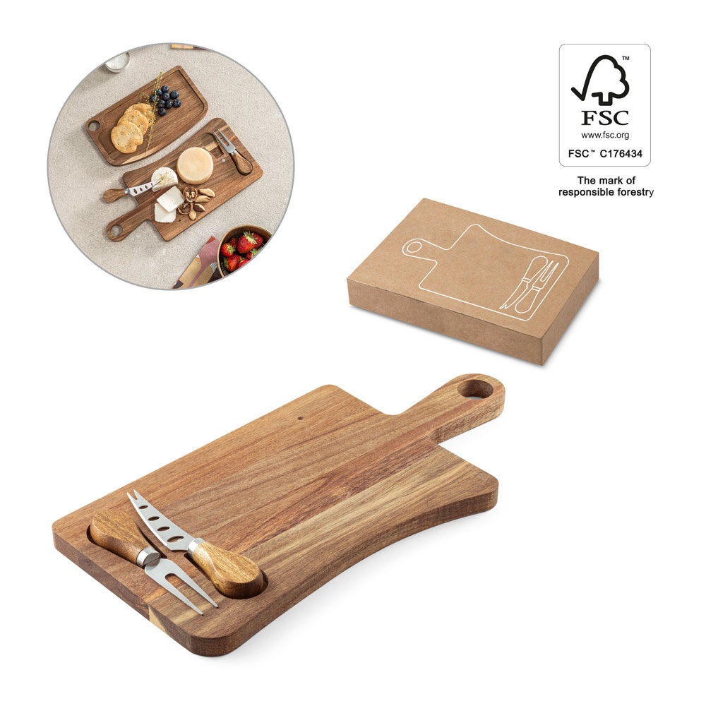 CASSIA. Tabla para quesos de madera de acacia con mango de algodón.